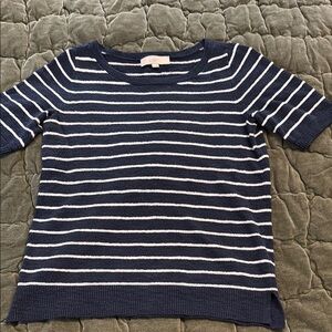 LOFT Navy Blue and White Striped Short Sleeve Top